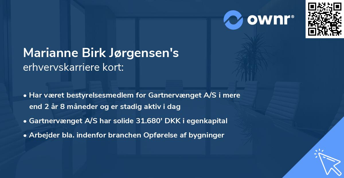 Marianne Birk Jørgensen's erhvervskarriere kort