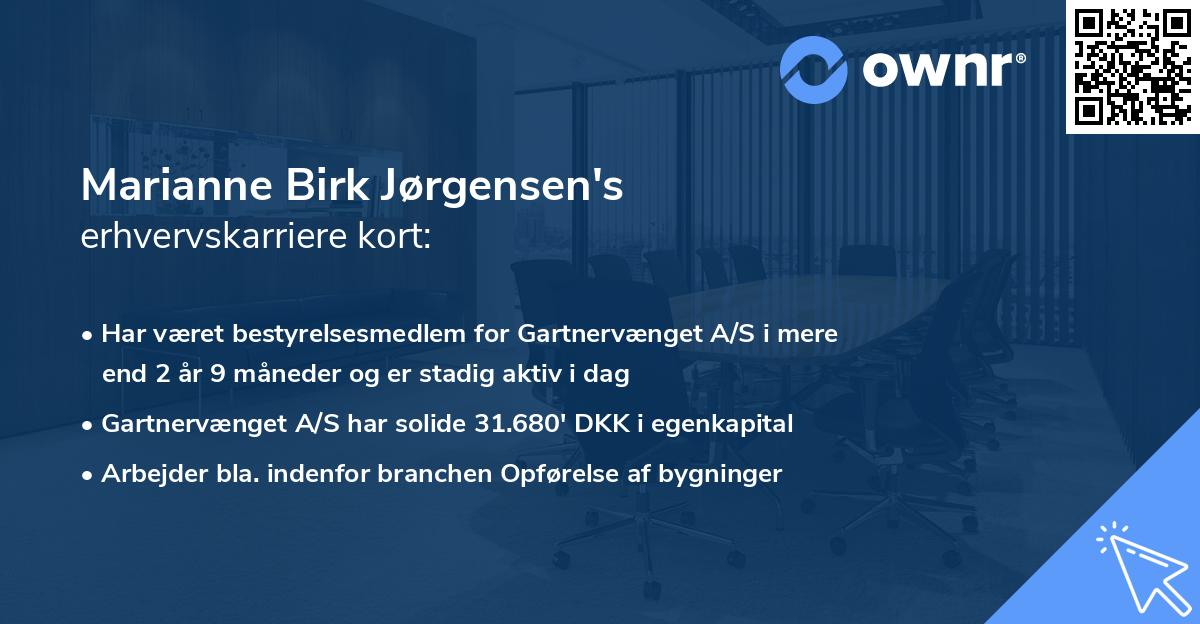 Marianne Birk Jørgensen's erhvervskarriere kort