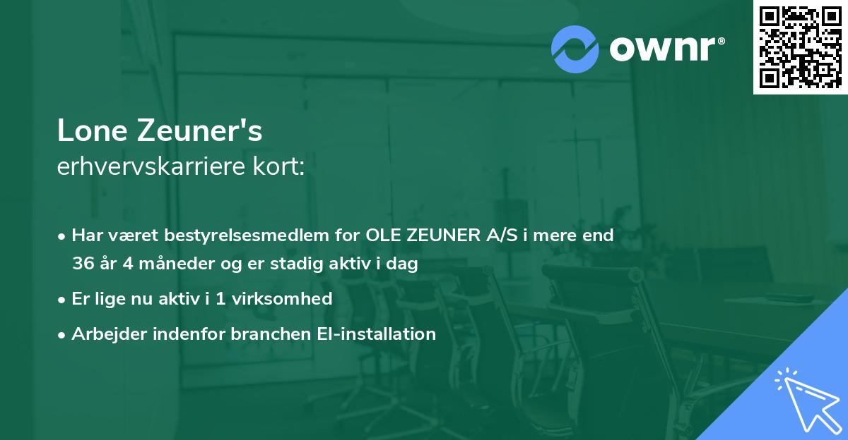 Lone Zeuner's erhvervskarriere kort