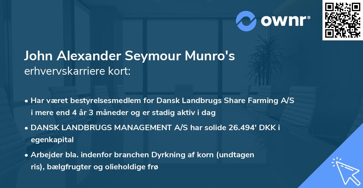 John Alexander Seymour Munro's erhvervskarriere kort