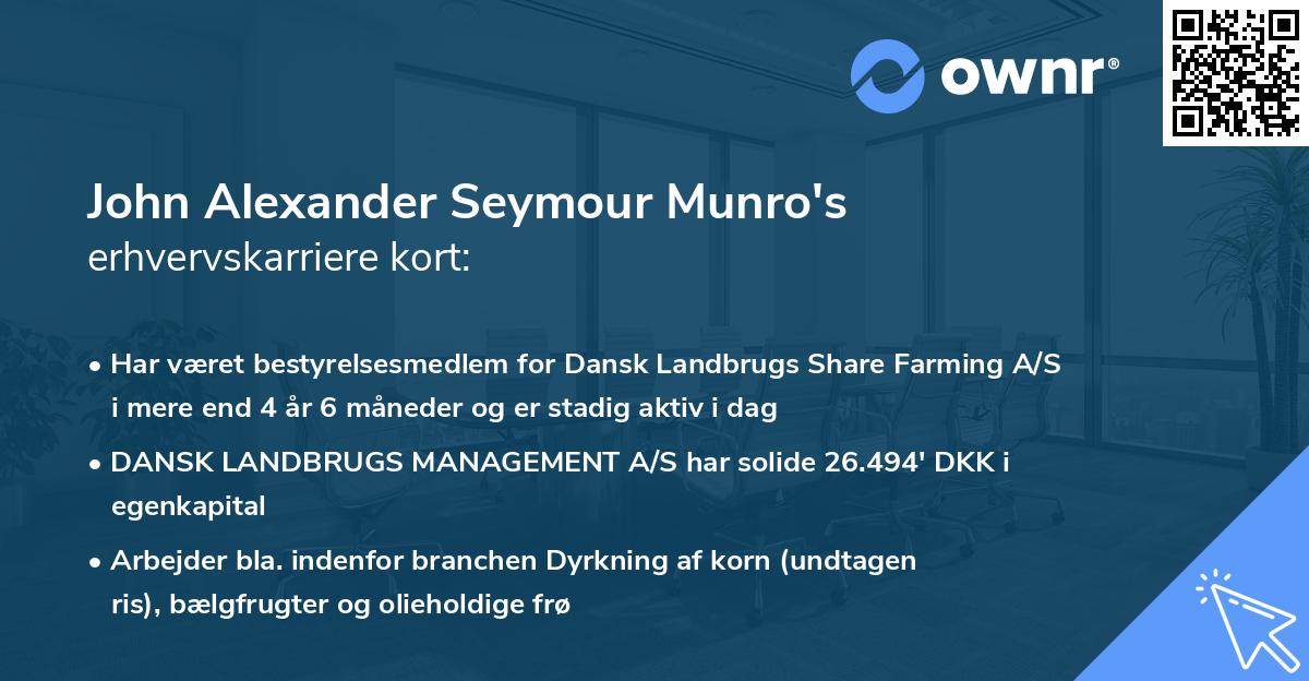 John Alexander Seymour Munro's erhvervskarriere kort