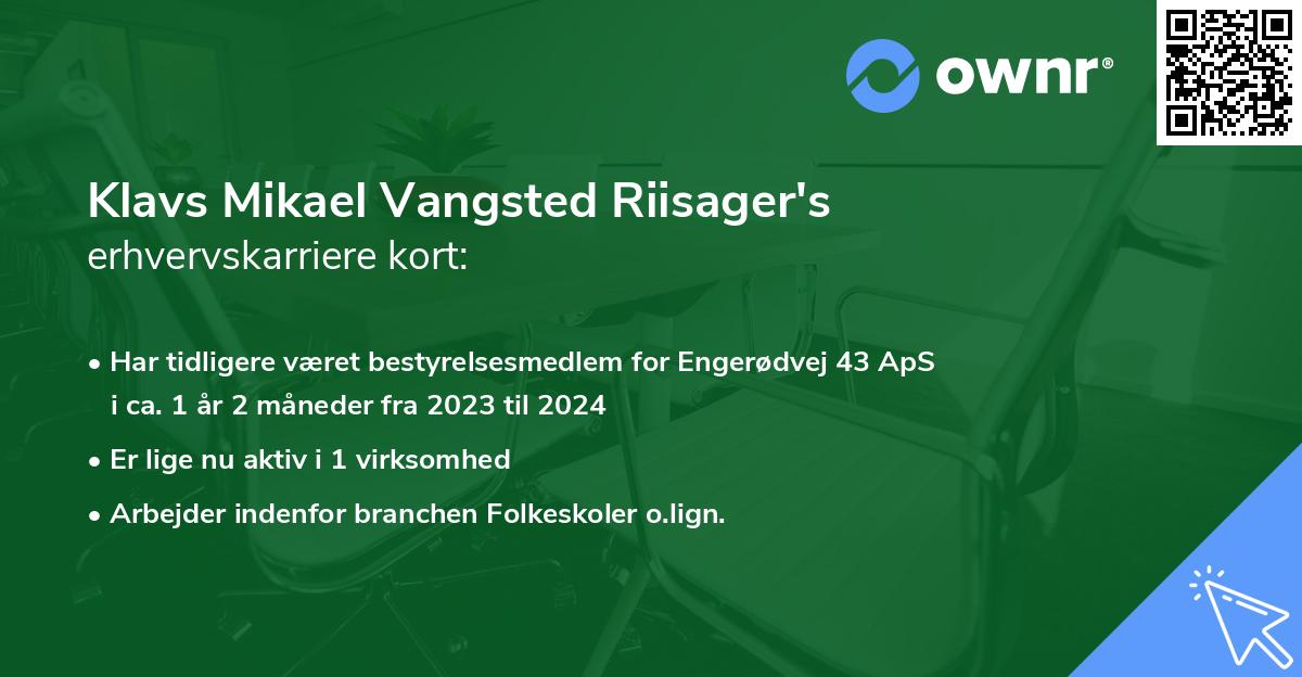 Klavs Mikael Vangsted Riisager's erhvervskarriere kort