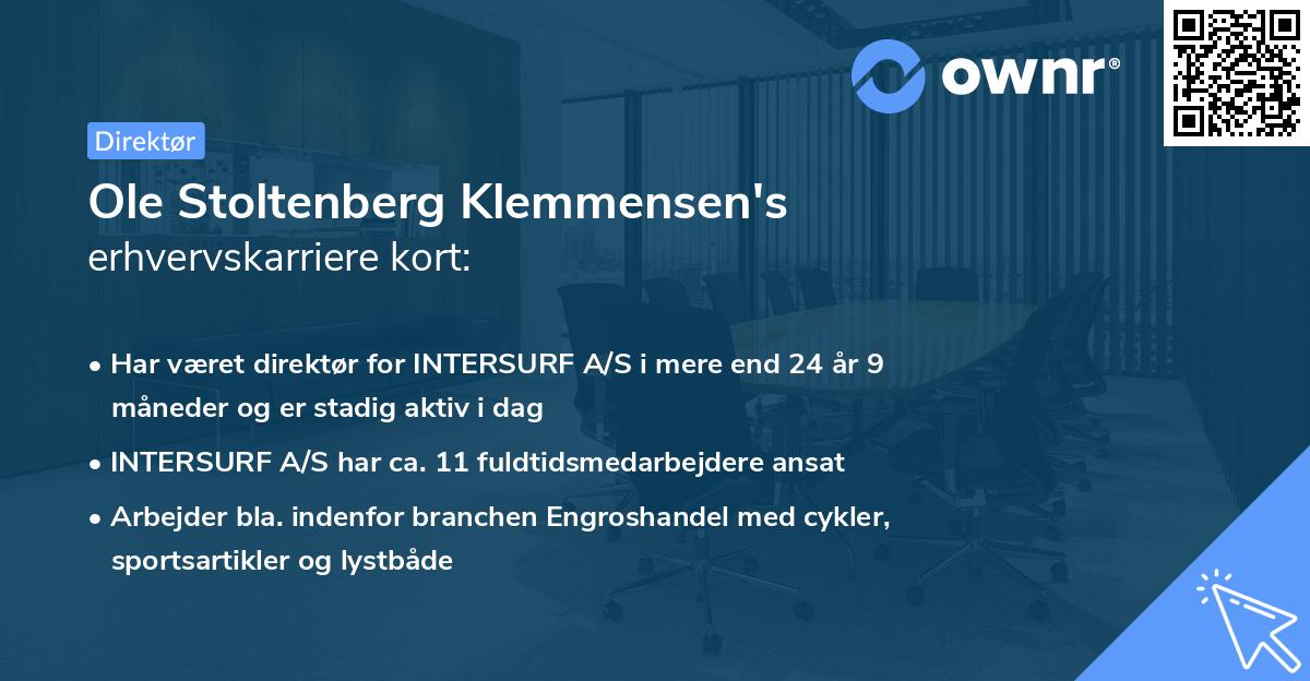 Ole Stoltenberg Klemmensen's erhvervskarriere kort