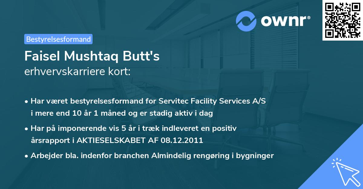 Faisel Mushtaq Butt's erhvervskarriere kort