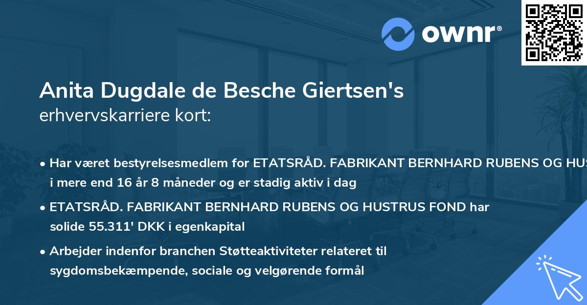Anita Dugdale de Besche Giertsen's erhvervskarriere kort