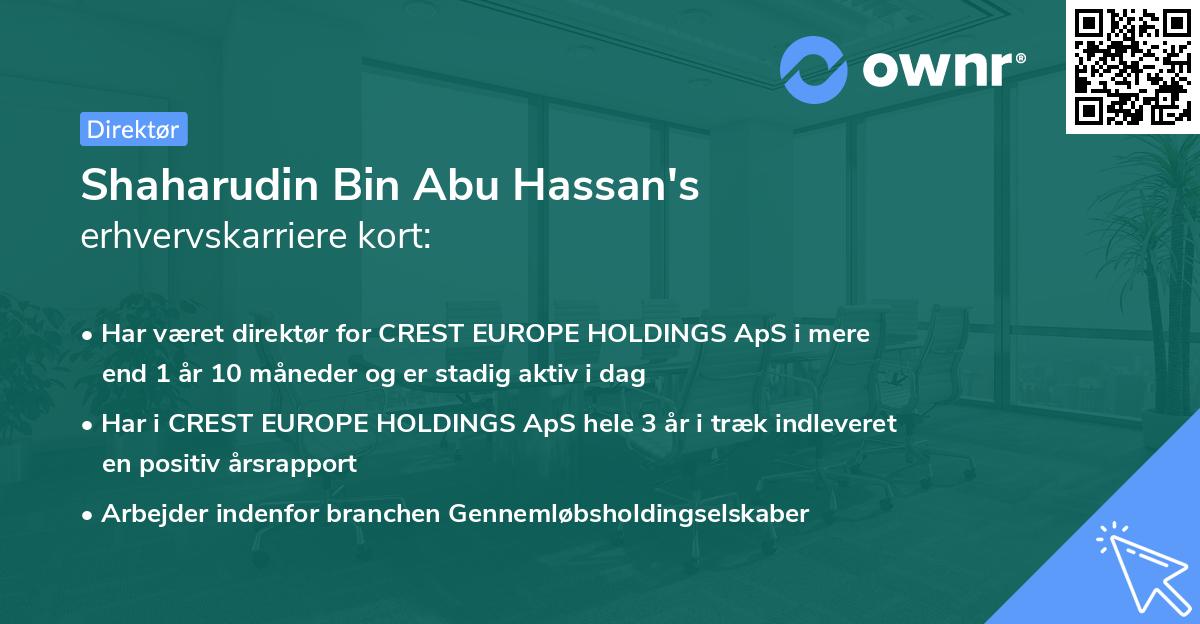 Shaharudin Bin Abu Hassan's erhvervskarriere kort