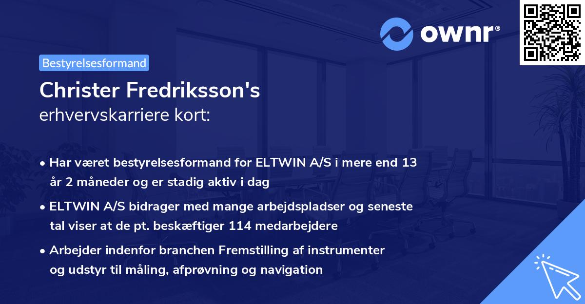 Christer Fredriksson's erhvervskarriere kort