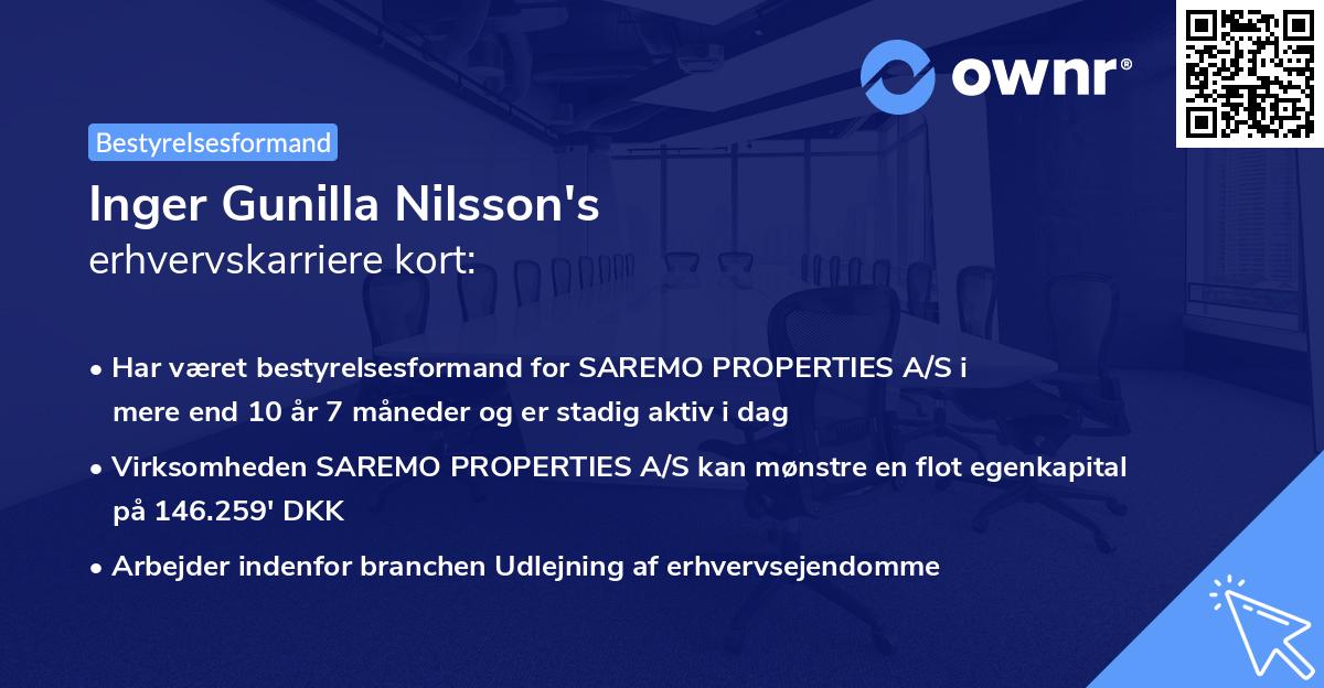 Inger Gunilla Nilsson's erhvervskarriere kort