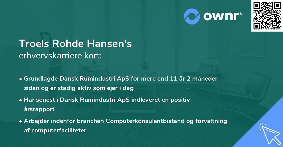 Troels Rohde Hansen's erhvervskarriere kort