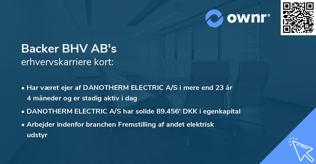 Backer BHV AB's erhvervskarriere kort