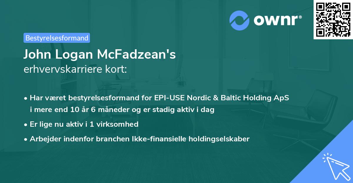 John Logan McFadzean's erhvervskarriere kort