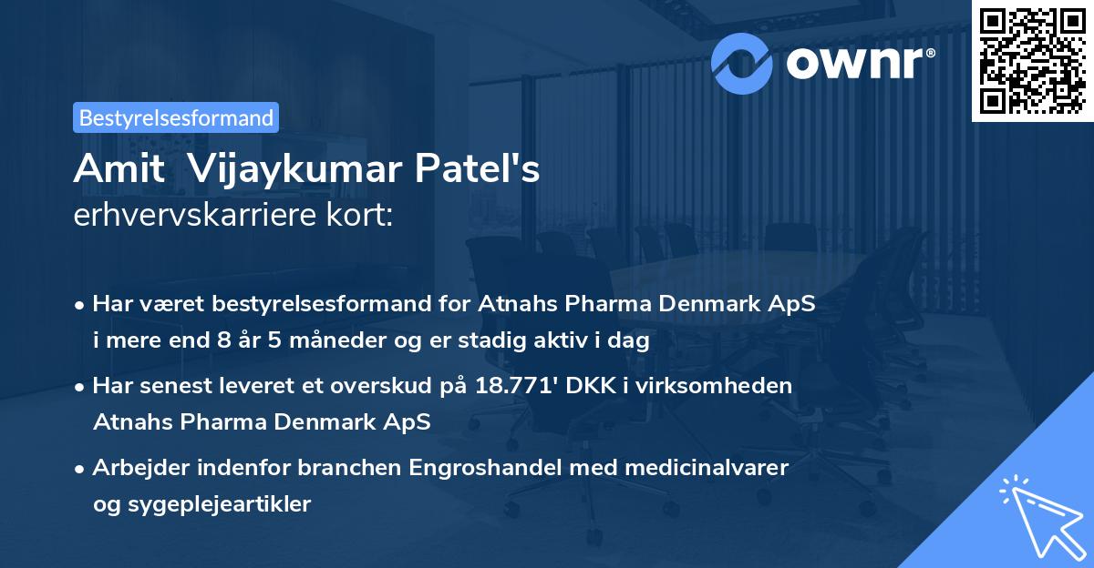 Amit  Vijaykumar Patel's erhvervskarriere kort