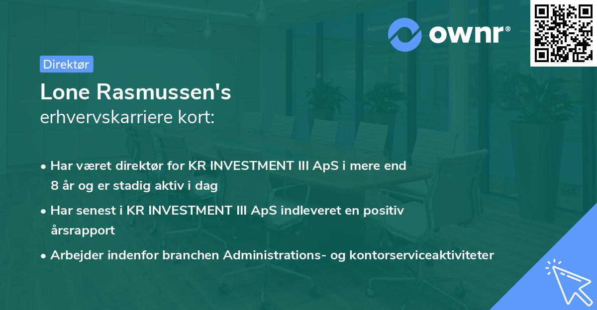 Lone Rasmussen's erhvervskarriere kort