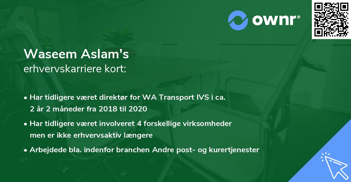 Waseem Aslam's erhvervskarriere kort
