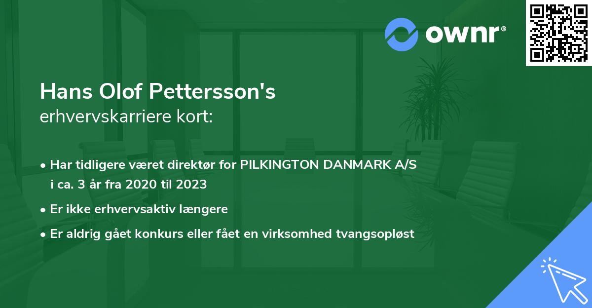 Hans Olof Pettersson's erhvervskarriere kort