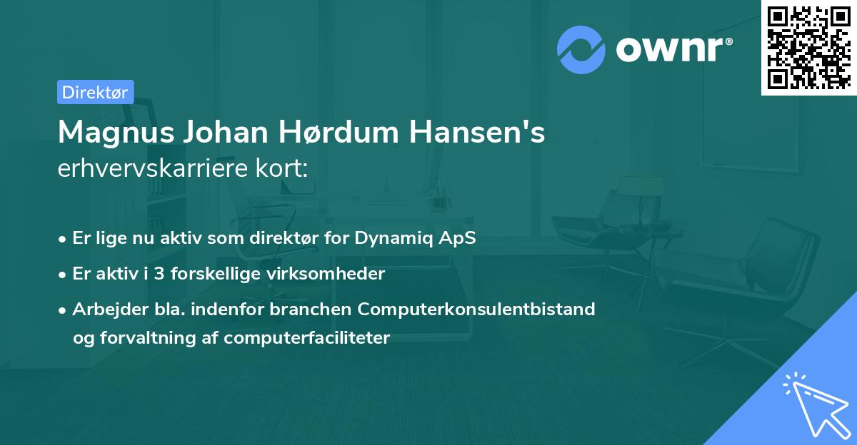 Magnus Johan Hørdum Hansen's erhvervskarriere kort