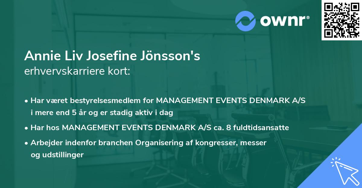 Annie Liv Josefine Jönsson's erhvervskarriere kort