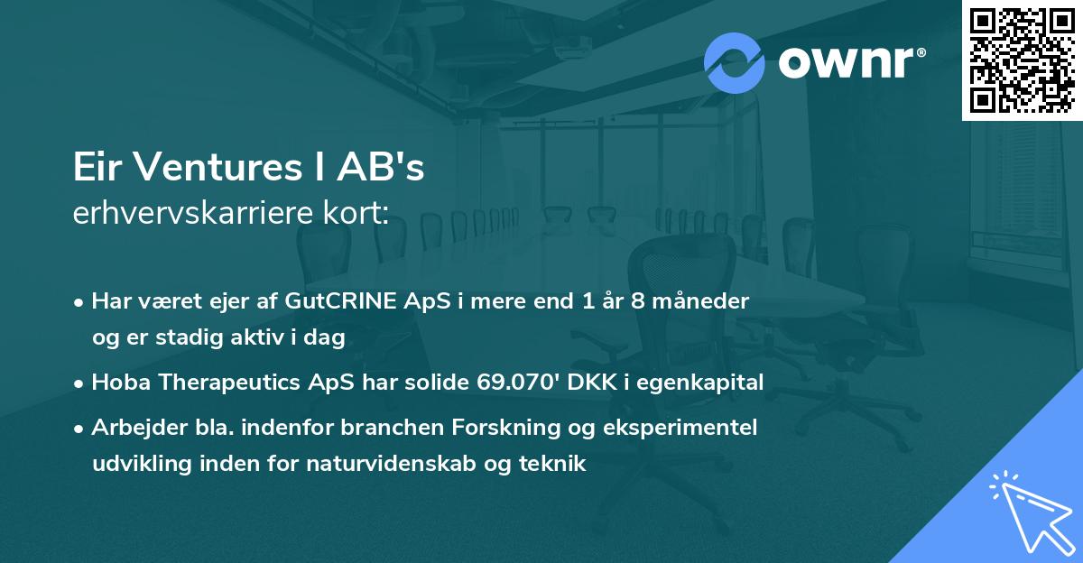 Eir Ventures I AB's erhvervskarriere kort