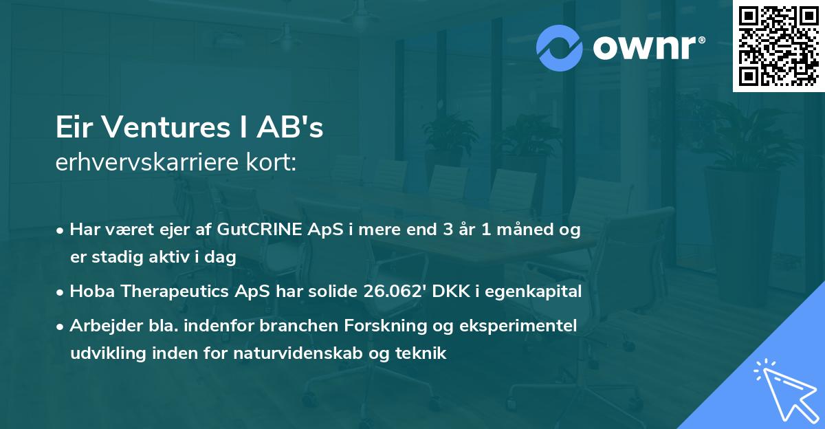 Eir Ventures I AB's erhvervskarriere kort
