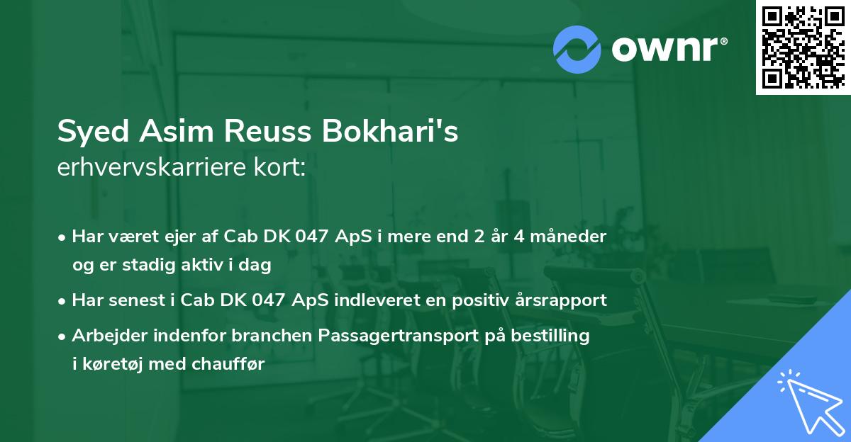 Syed Asim Reuss Bokhari's erhvervskarriere kort