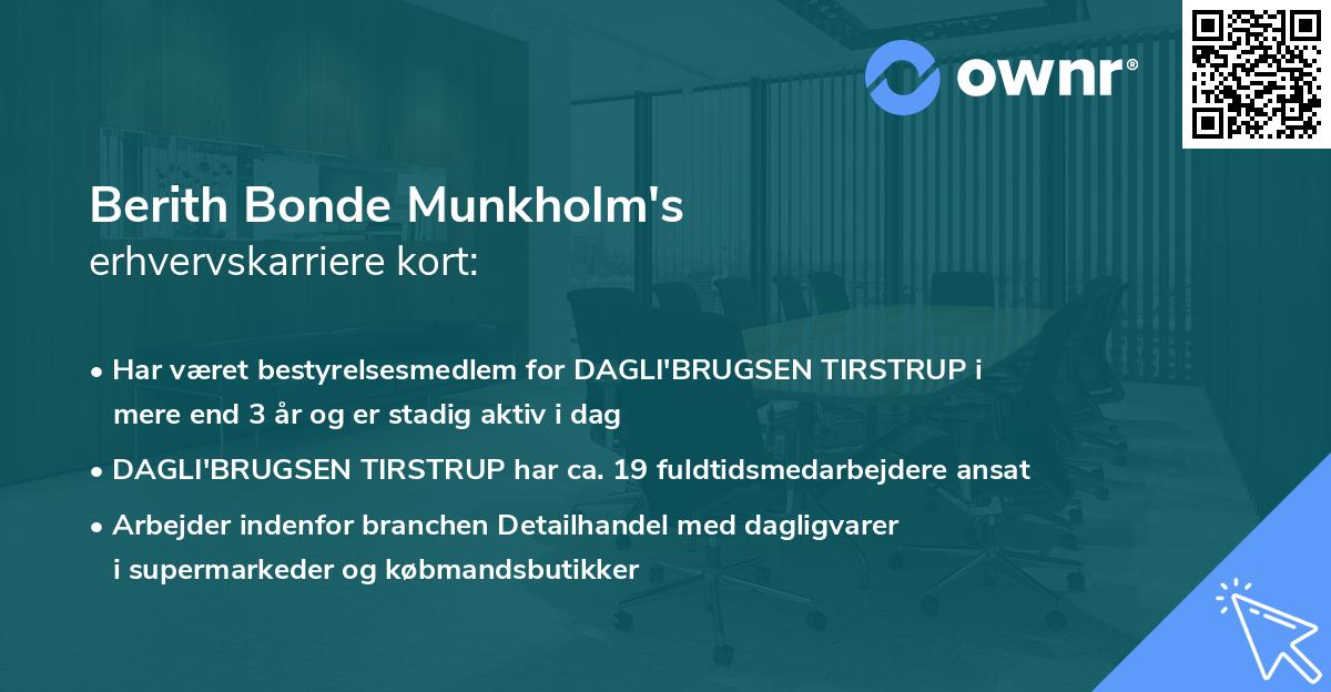 Berith Bonde Munkholm's erhvervskarriere kort