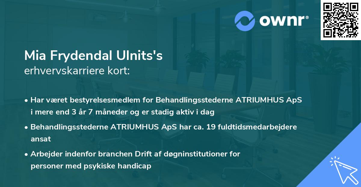 Mia Frydendal Ulnits's erhvervskarriere kort