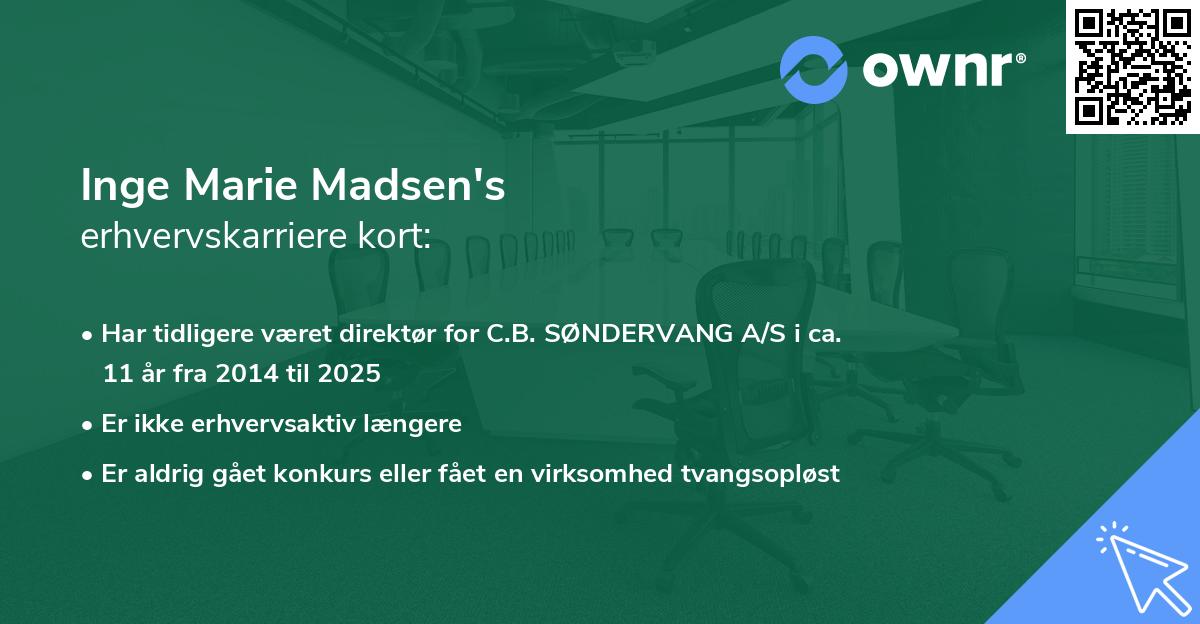 Inge Marie Madsen's erhvervskarriere kort