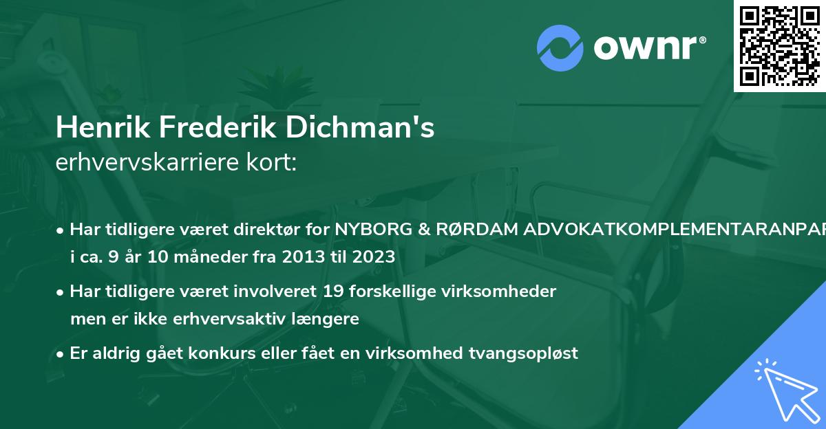 Henrik Frederik Dichman's erhvervskarriere kort