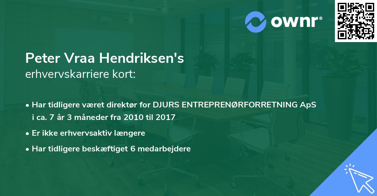 Peter Vraa Hendriksen's erhvervskarriere kort