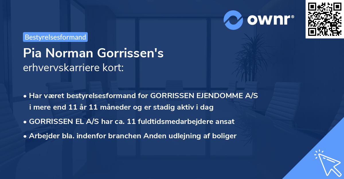 Pia Norman Gorrissen's erhvervskarriere kort