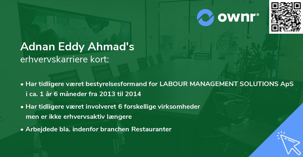 Adnan Eddy Ahmad's erhvervskarriere kort