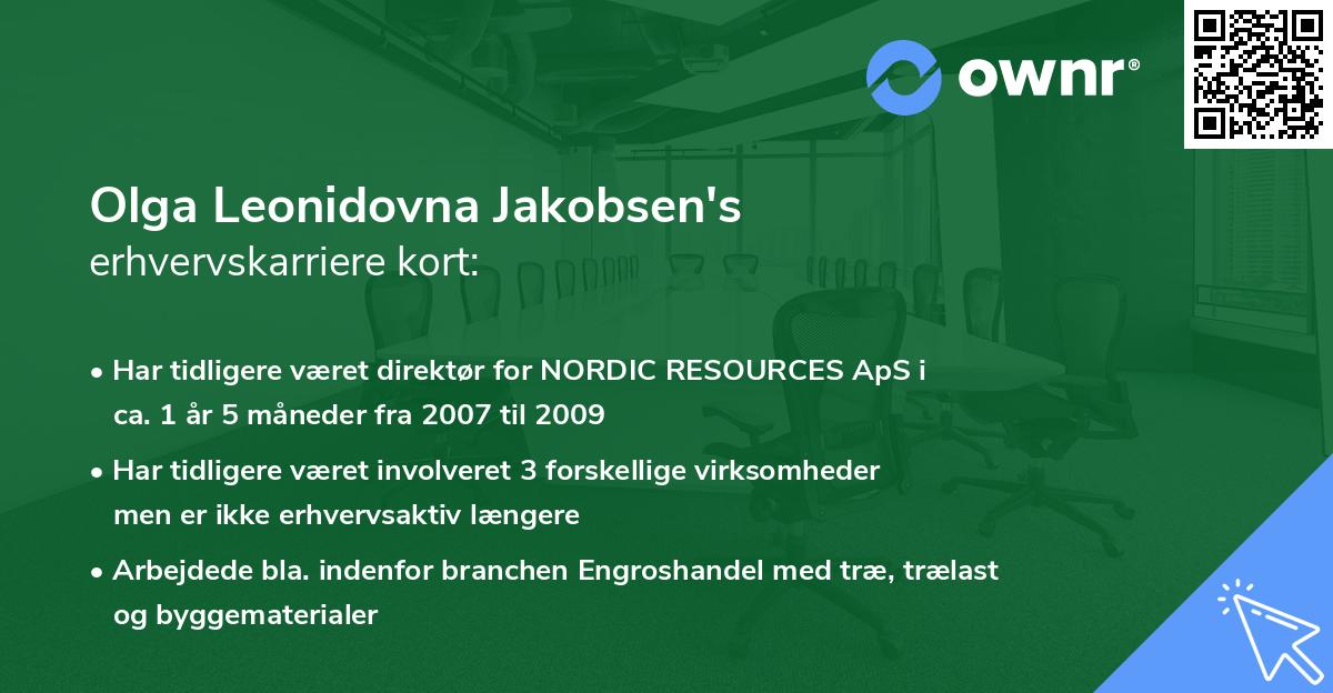 Olga Leonidovna Jakobsen's erhvervskarriere kort