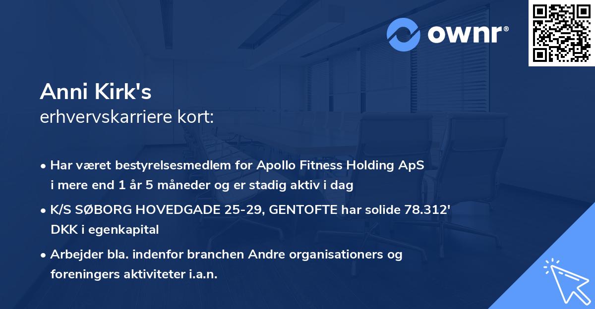 Anni Kirk's erhvervskarriere kort