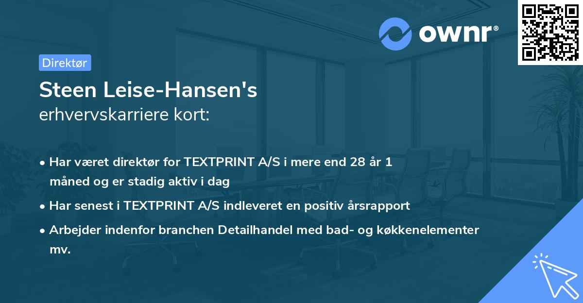 Steen Leise-Hansen's erhvervskarriere kort