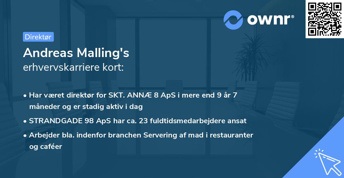 Andreas Malling's erhvervskarriere kort