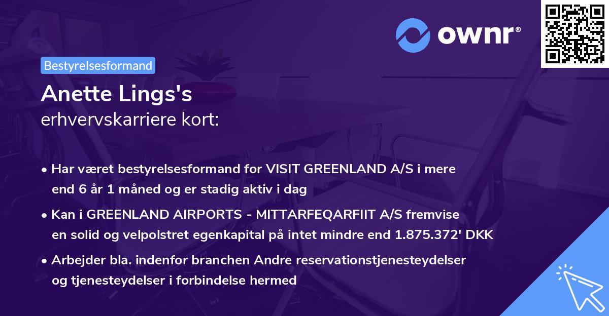Anette Lings's erhvervskarriere kort