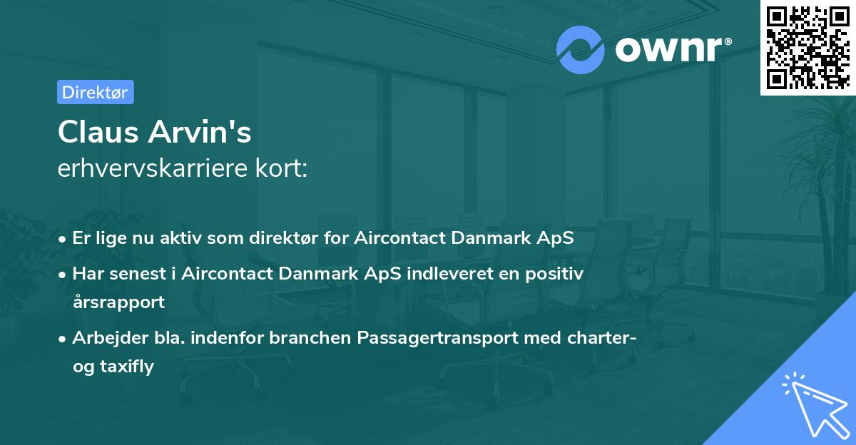 Claus Arvin's erhvervskarriere kort
