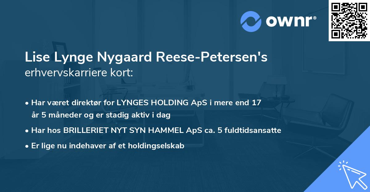 Lise Lynge Nygaard Reese-Petersen's erhvervskarriere kort