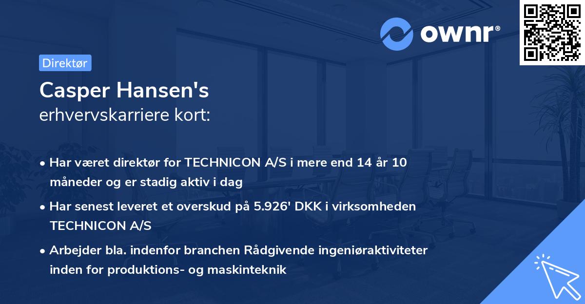 Casper Hansen's erhvervskarriere kort
