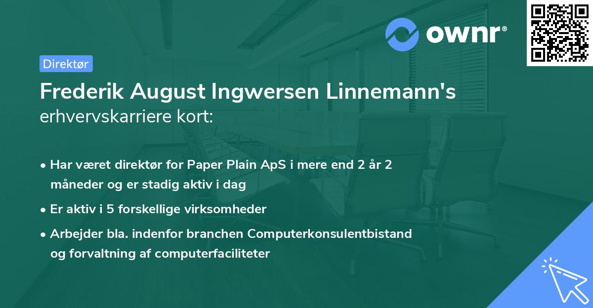 Frederik August Ingwersen Linnemann's erhvervskarriere kort
