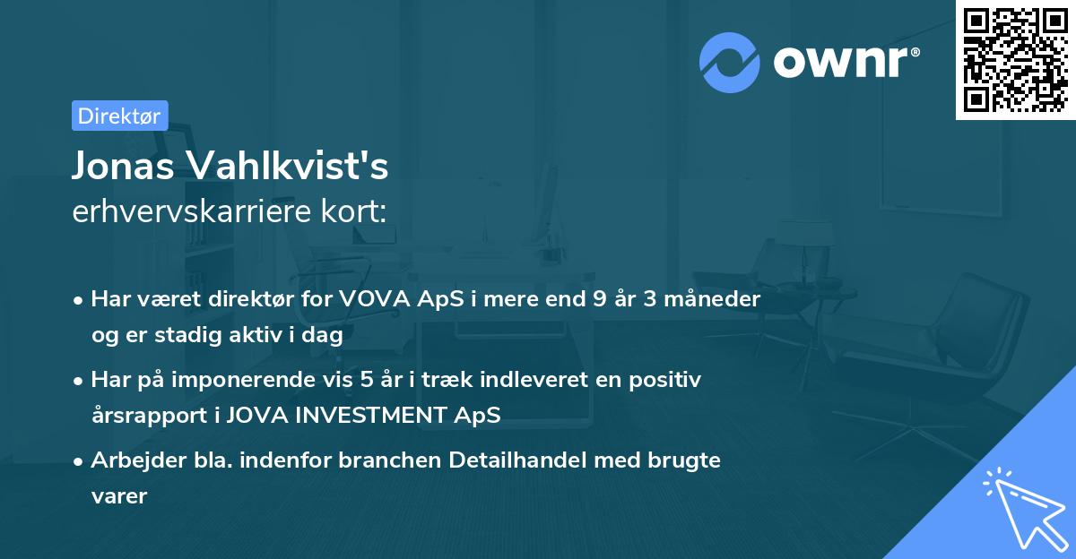 Jonas Vahlkvist's erhvervskarriere kort