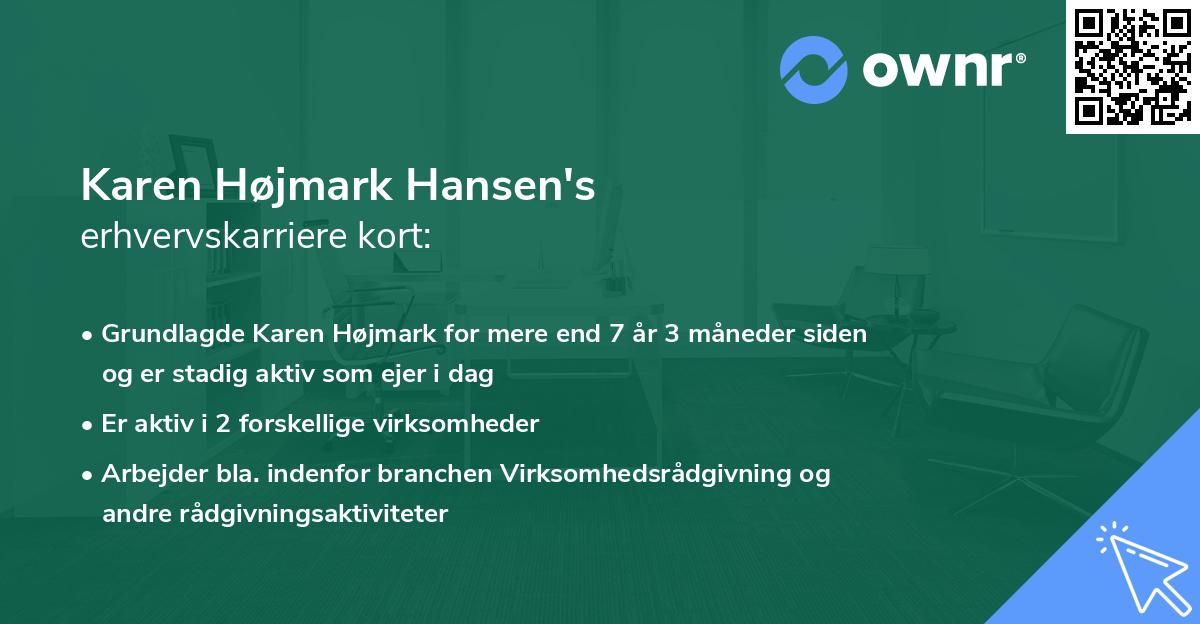 Karen Højmark Hansen's erhvervskarriere kort