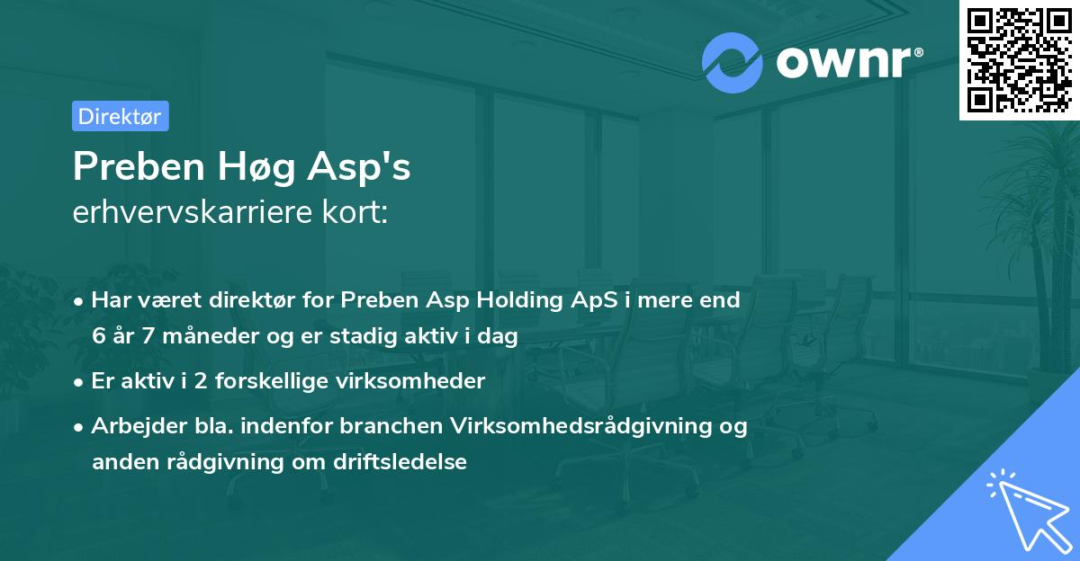 Preben Høg Asp's erhvervskarriere kort