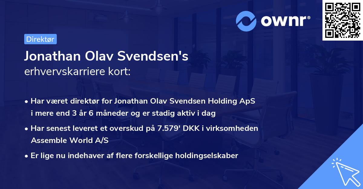 Jonathan Olav Svendsen's erhvervskarriere kort