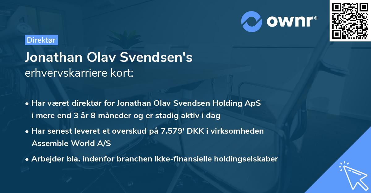 Jonathan Olav Svendsen's erhvervskarriere kort