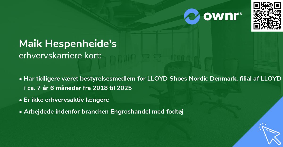 Maik Hespenheide's erhvervskarriere kort