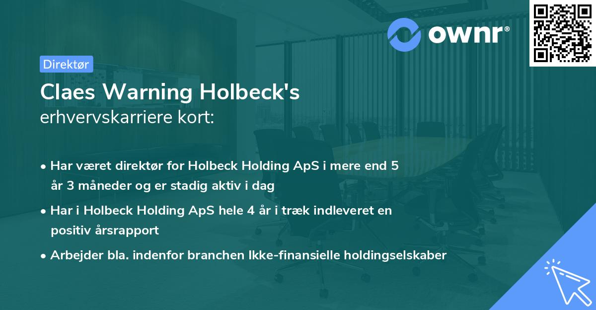 Claes Warning Holbeck's erhvervskarriere kort