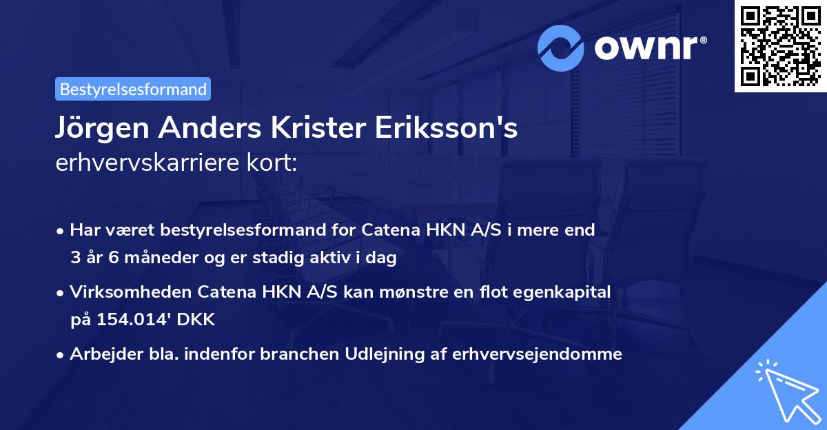 Jörgen Anders Krister Eriksson's erhvervskarriere kort