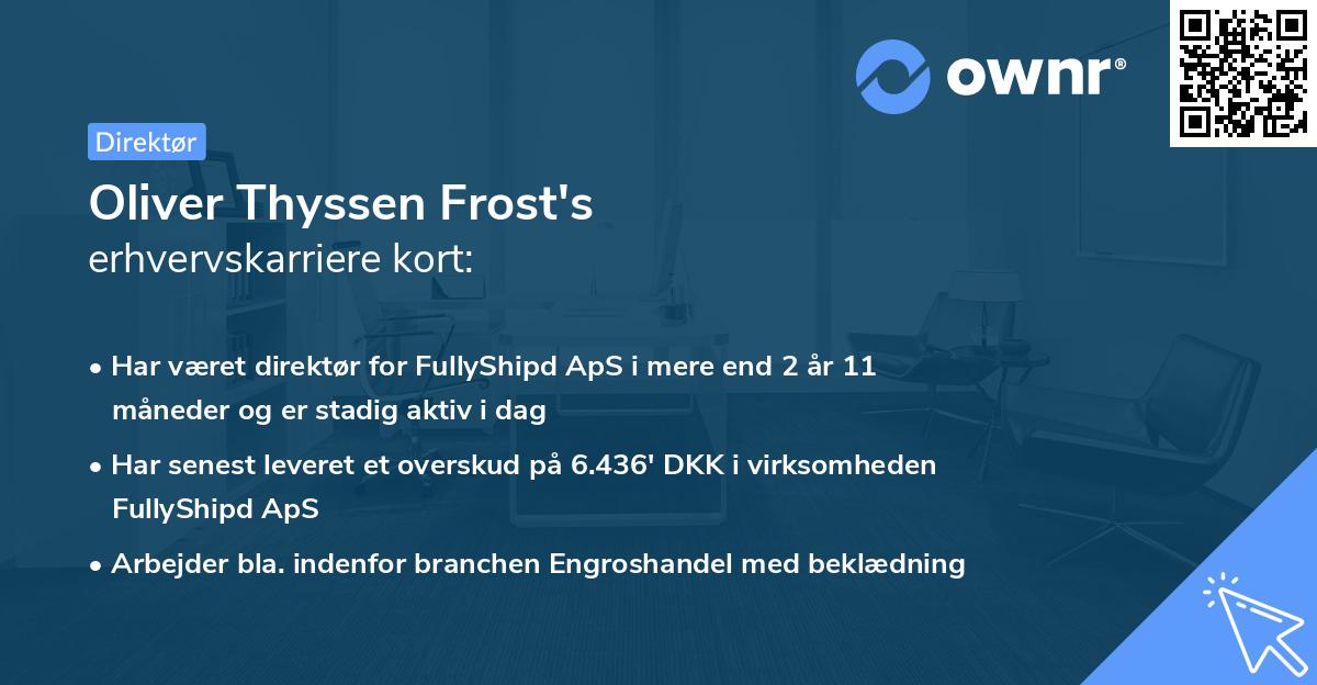 Oliver Thyssen Frost's erhvervskarriere kort