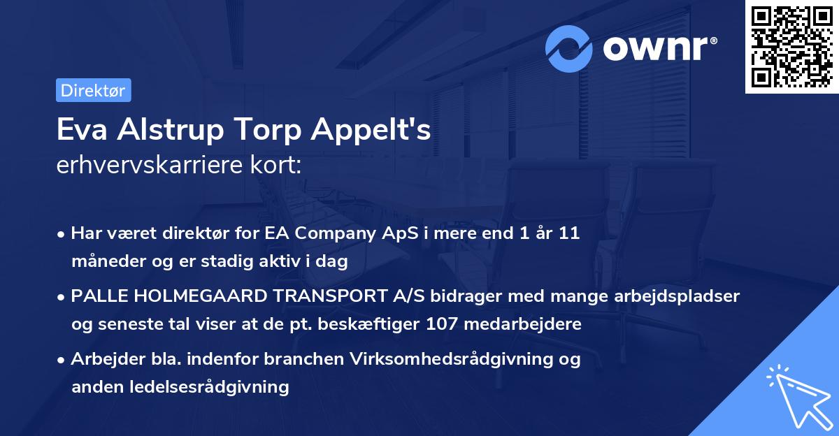 Eva Alstrup Torp Appelt's erhvervskarriere kort
